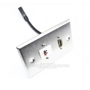 Placa Tapa HDMI 1.4 + Terminal para bocinas de Crimpeo Acero Inoxidable Grado Alimenticio